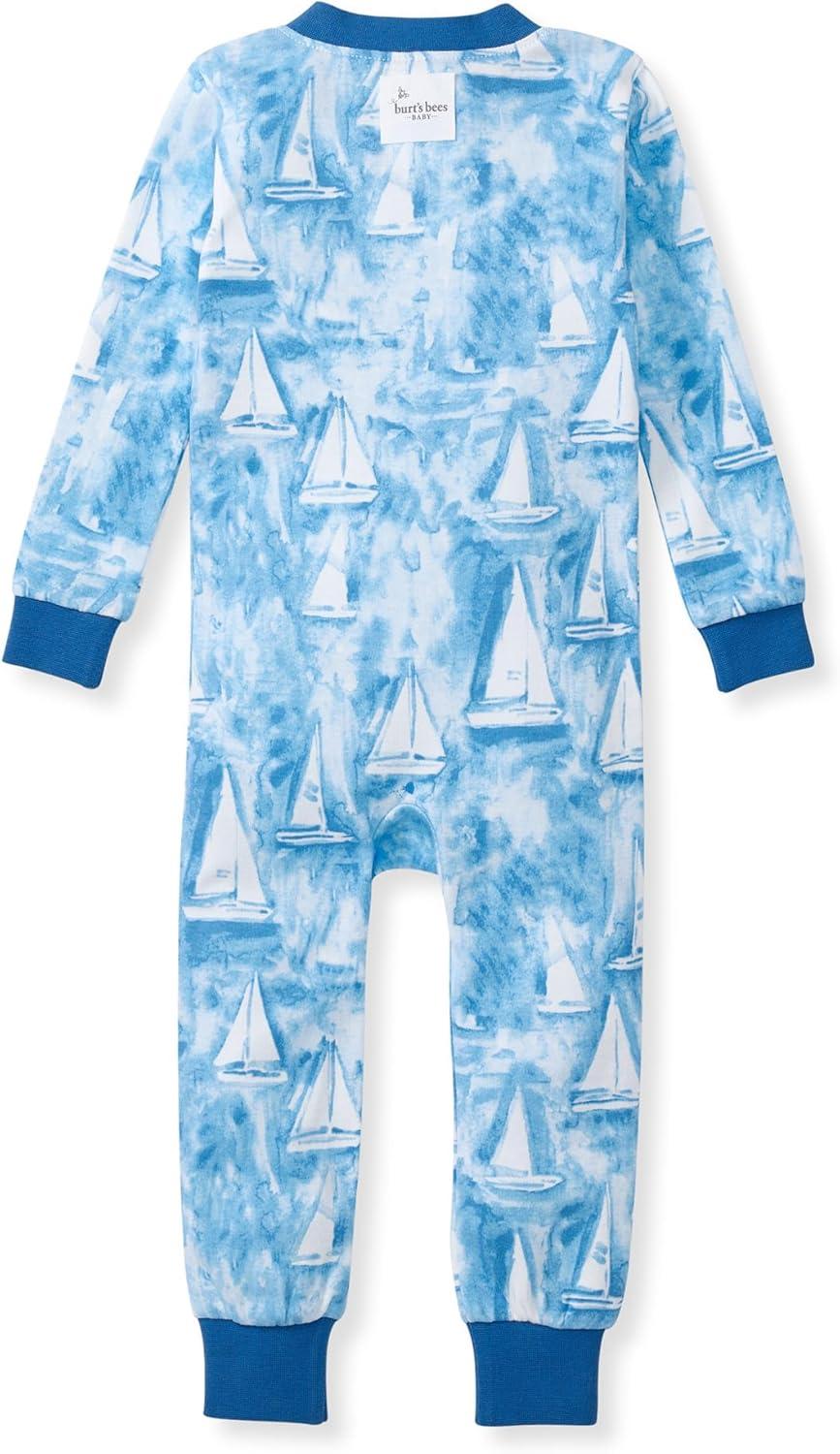 imageBurts Bees Baby babyboys Footless Sleepers 100 Organic Cotton Onepiece Diagonal Zip Up Jumpsuit Snug Fit PajamasMediterranean Sailing