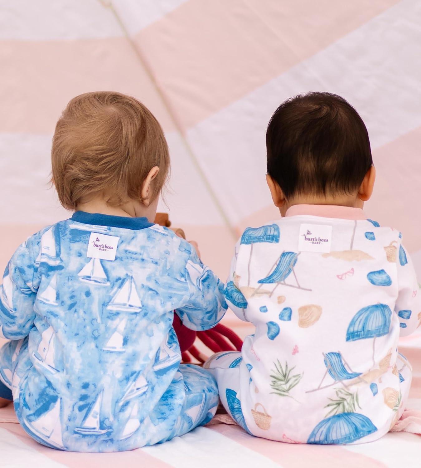 imageBurts Bees Baby babyboys Footless Sleepers 100 Organic Cotton Onepiece Diagonal Zip Up Jumpsuit Snug Fit PajamasMediterranean Sailing