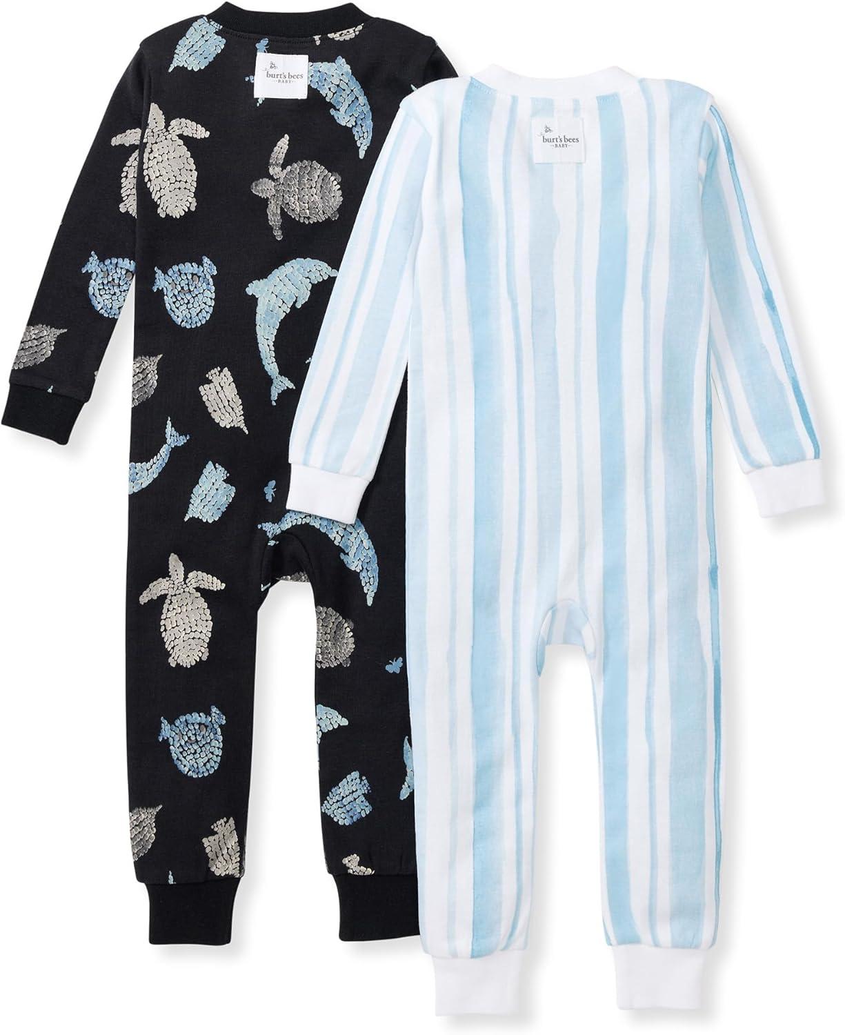 imageBurts Bees Baby babyboys Footless Sleepers 100 Organic Cotton Onepiece Diagonal Zip Up Jumpsuit Snug Fit PajamasMosaic Sea Animals