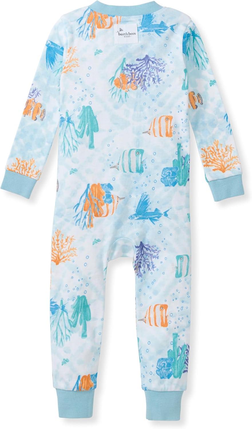 imageBurts Bees Baby babyboys Footless Sleepers 100 Organic Cotton Onepiece Diagonal Zip Up Jumpsuit Snug Fit PajamasUnder the Sea
