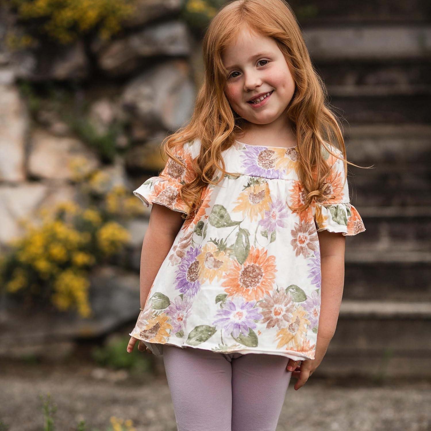 imageBurts Bees Baby babygirls Short Sleeve Top and Leggings Set Outfit Bundle 100 Organic CottonSweet Sunflowers
