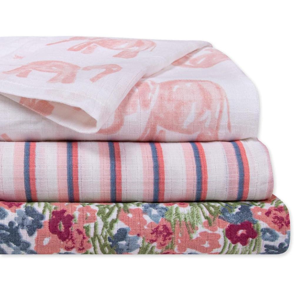 imageBurts Bees Baby  Swaddles Muslin Cotton Baby Blankets 3Pack Multipurpose Lightweight ampamp Breathable 100 Organic CottonBlossom Elephants