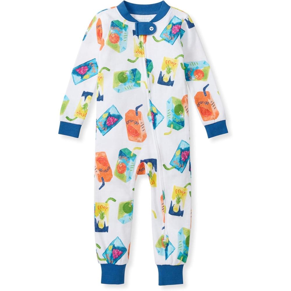 imageBurts Bees Baby babyboys Footless Sleepers 100 Organic Cotton Onepiece Diagonal Zip Up Jumpsuit Snug Fit PajamasJuice Box