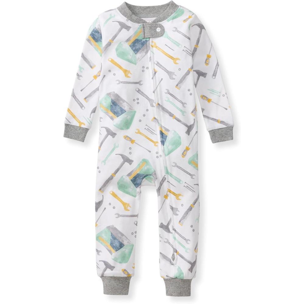 imageBurts Bees Baby babyboys Footless Sleepers 100 Organic Cotton Onepiece Diagonal Zip Up Jumpsuit Snug Fit PajamasTool Box