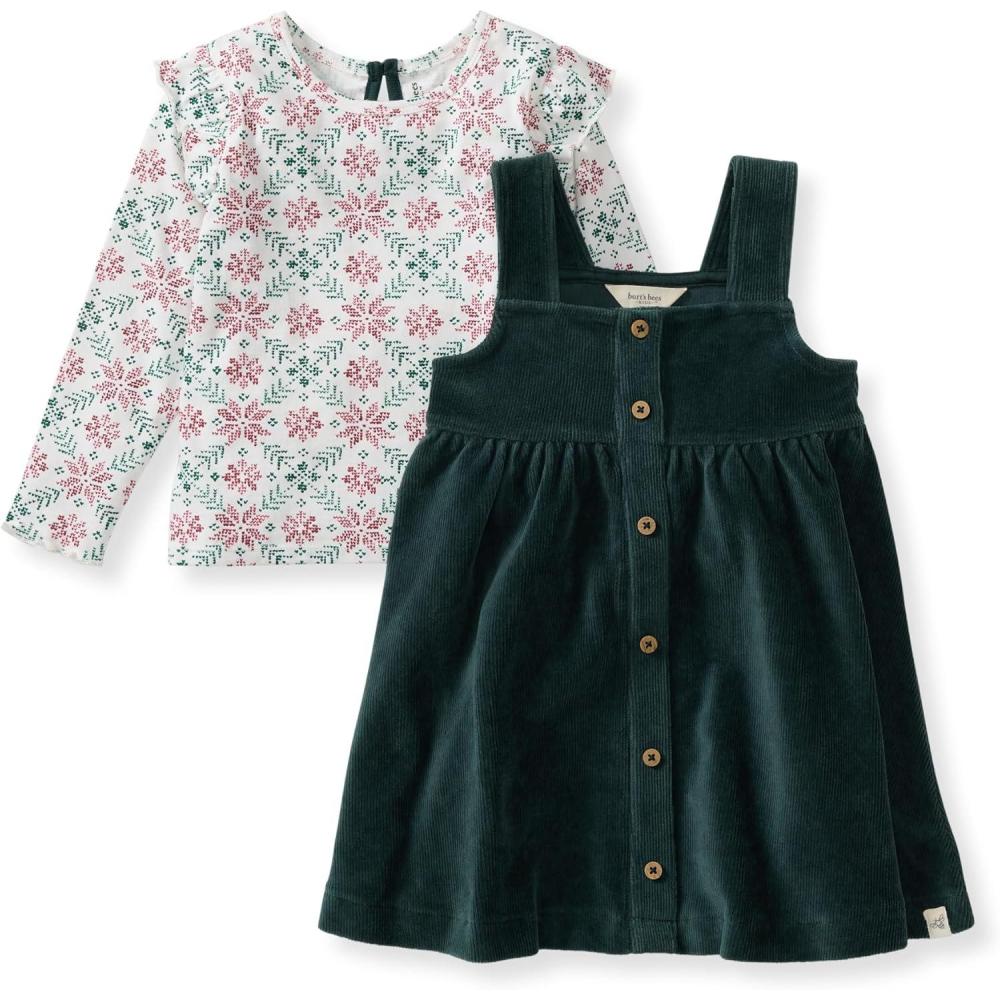 imageBurts Bees Baby babygirls Dress Set Infant ampamp Toddler Short ampamp Longsleeve 100 Organic CottonPoinsettia Fair Isle