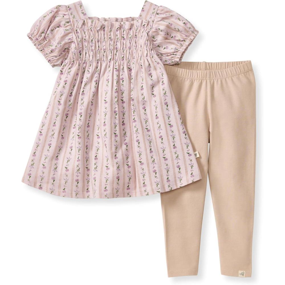 imageBurts Bees Baby babygirls Short Sleeve Top and Leggings Set Outfit Bundle 100 Organic CottonFarmhouse Floral