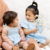 imageBurts Bees Baby Baby Girls Strap Romper 100 Organic Cotton Onepiece Bubble Shortall and Layette Set Girl OutfitBlue Dotted Muslin