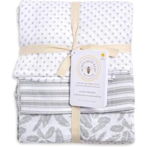 imageBurts Bees Baby  Swaddles Muslin Cotton Baby Blankets 3Pack Multipurpose Lightweight ampamp Breathable 100 Organic CottonGrey Prints