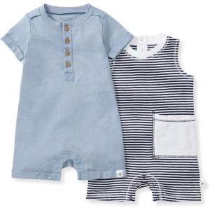 imageBurts Bees Baby Baby Boys Rompers 100 Organic Cotton Onepiece Coverall and Layette 2pack SetClassic Stripe 2pk