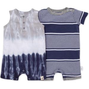 imageBurts Bees Baby Baby Boys Rompers 100 Organic Cotton Onepiece Coverall and Layette 2pack SetIndigo Dip Dye