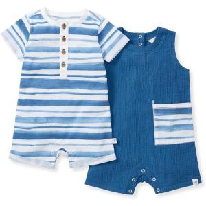 imageBurts Bees Baby Baby Boys Rompers 100 Organic Cotton Onepiece Coverall and Layette 2pack SetWatercolor Stripes