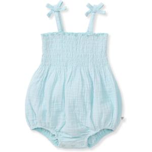 imageBurts Bees Baby Baby Girls Strap Romper 100 Organic Cotton Onepiece Bubble Shortall and Layette Set Girl OutfitBlue Dotted Muslin
