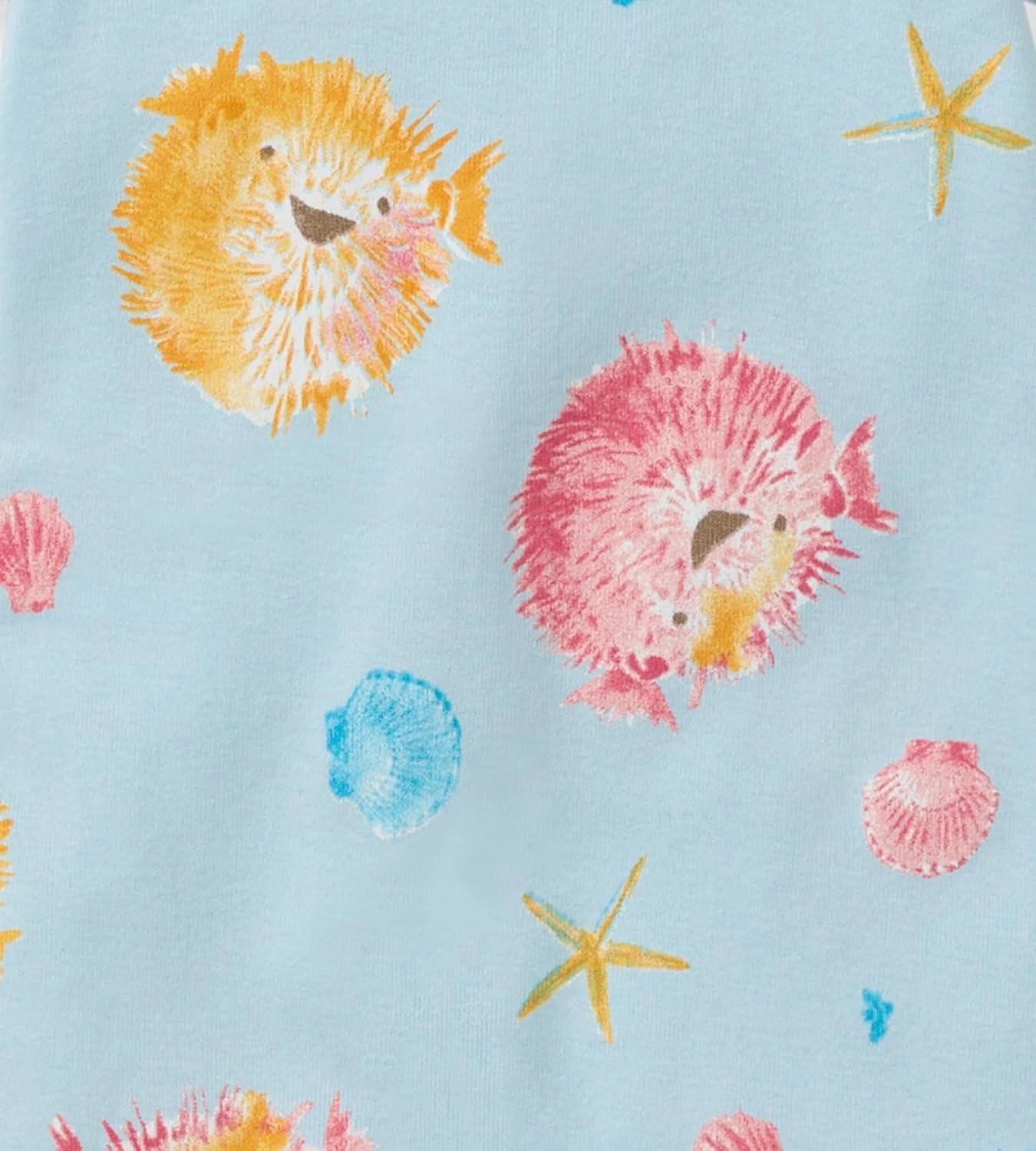 imageBurts Bees Baby Unisex Baby Short Sleeve Pajamas Onepiece Sleeper Romper Pjs Snug Fit for Infants 3 to 24 MonthsPuffer Fish