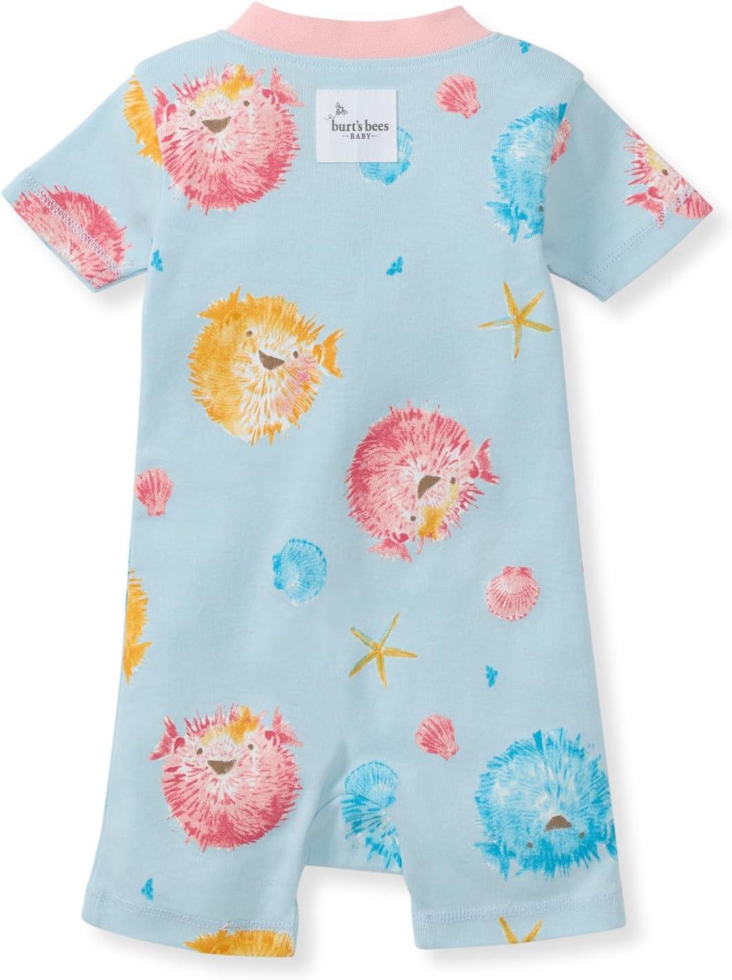 imageBurts Bees Baby Unisex Baby Short Sleeve Pajamas Onepiece Sleeper Romper Pjs Snug Fit for Infants 3 to 24 MonthsPuffer Fish
