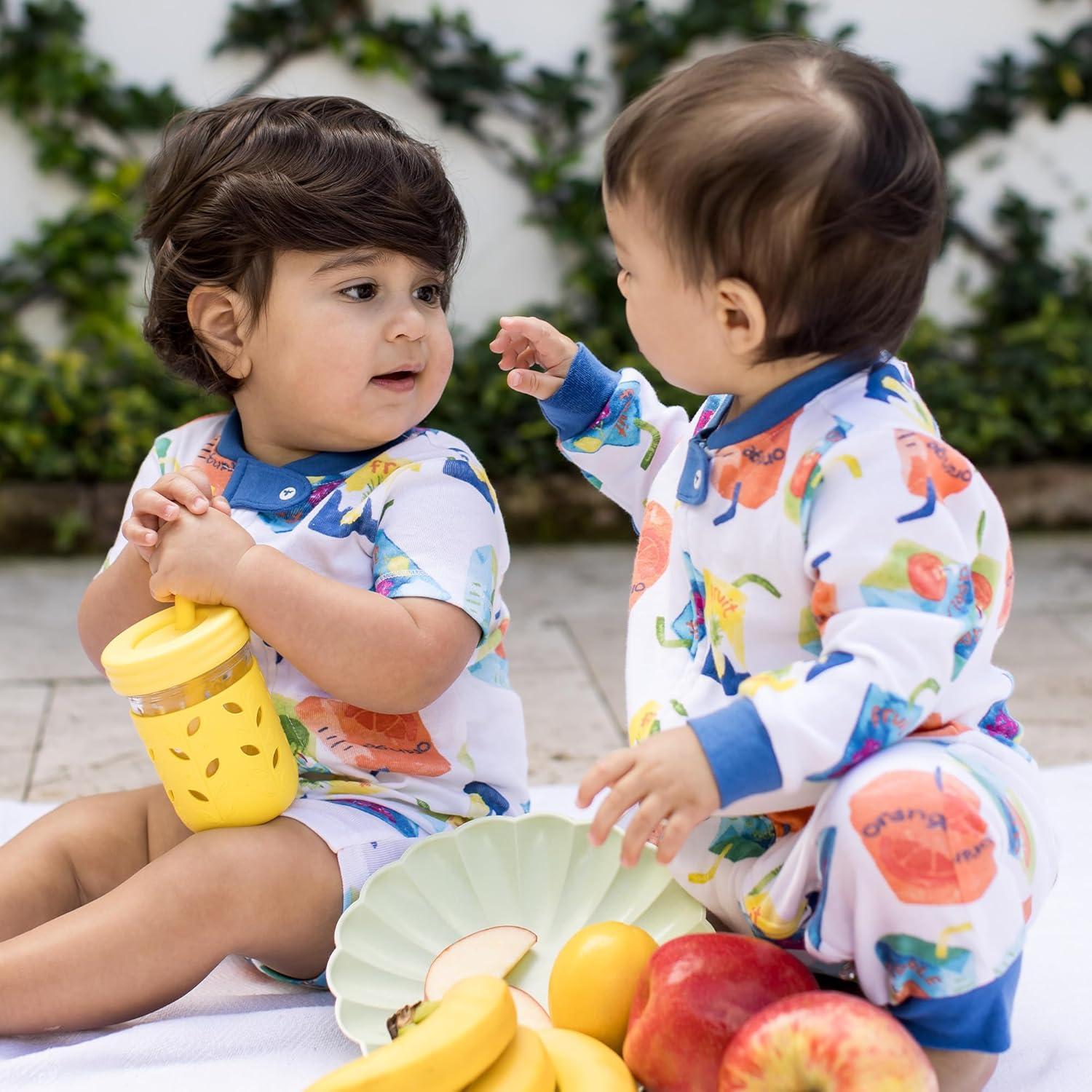 imageBurts Bees Baby babygirls Short Sleeve Pajamas Onepiece Sleeper Romper Pjs Snug Fit for Infants 3 to 24 MonthsJuice Box