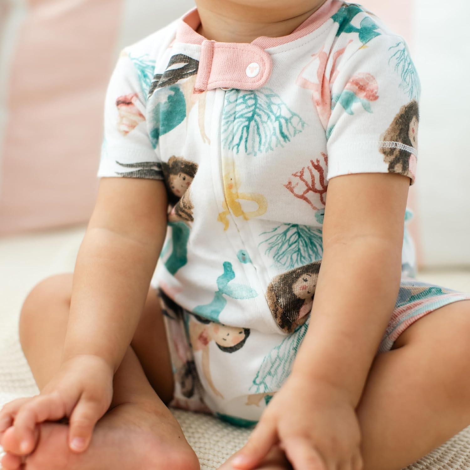 imageBurts Bees Baby babygirls Short Sleeve Pajamas Onepiece Sleeper Romper Pjs Snug Fit for Infants 3 to 24 MonthsMagical Mermaids