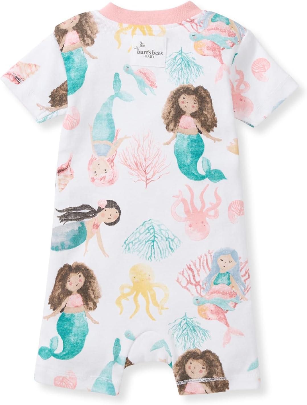 imageBurts Bees Baby babygirls Short Sleeve Pajamas Onepiece Sleeper Romper Pjs Snug Fit for Infants 3 to 24 MonthsMagical Mermaids