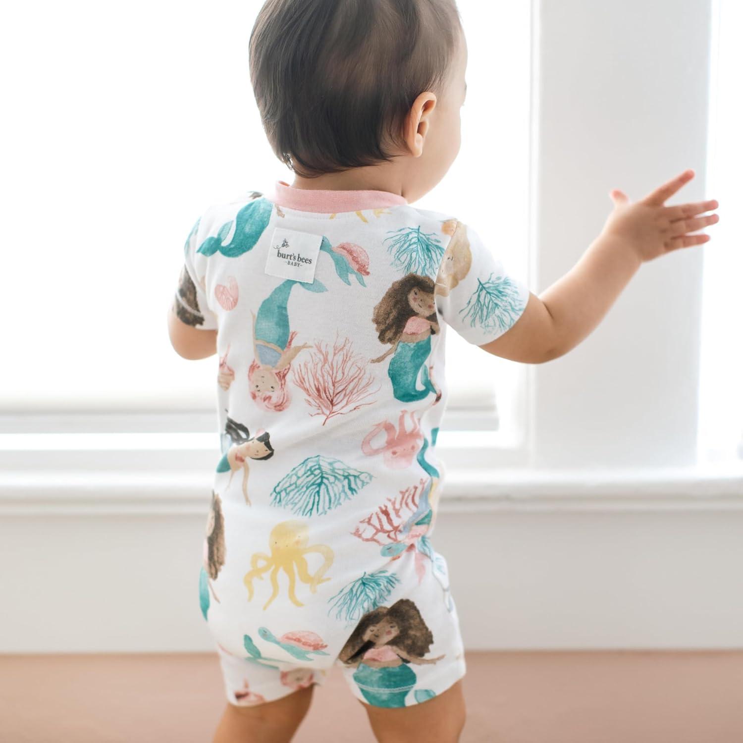 imageBurts Bees Baby babygirls Short Sleeve Pajamas Onepiece Sleeper Romper Pjs Snug Fit for Infants 3 to 24 MonthsMagical Mermaids