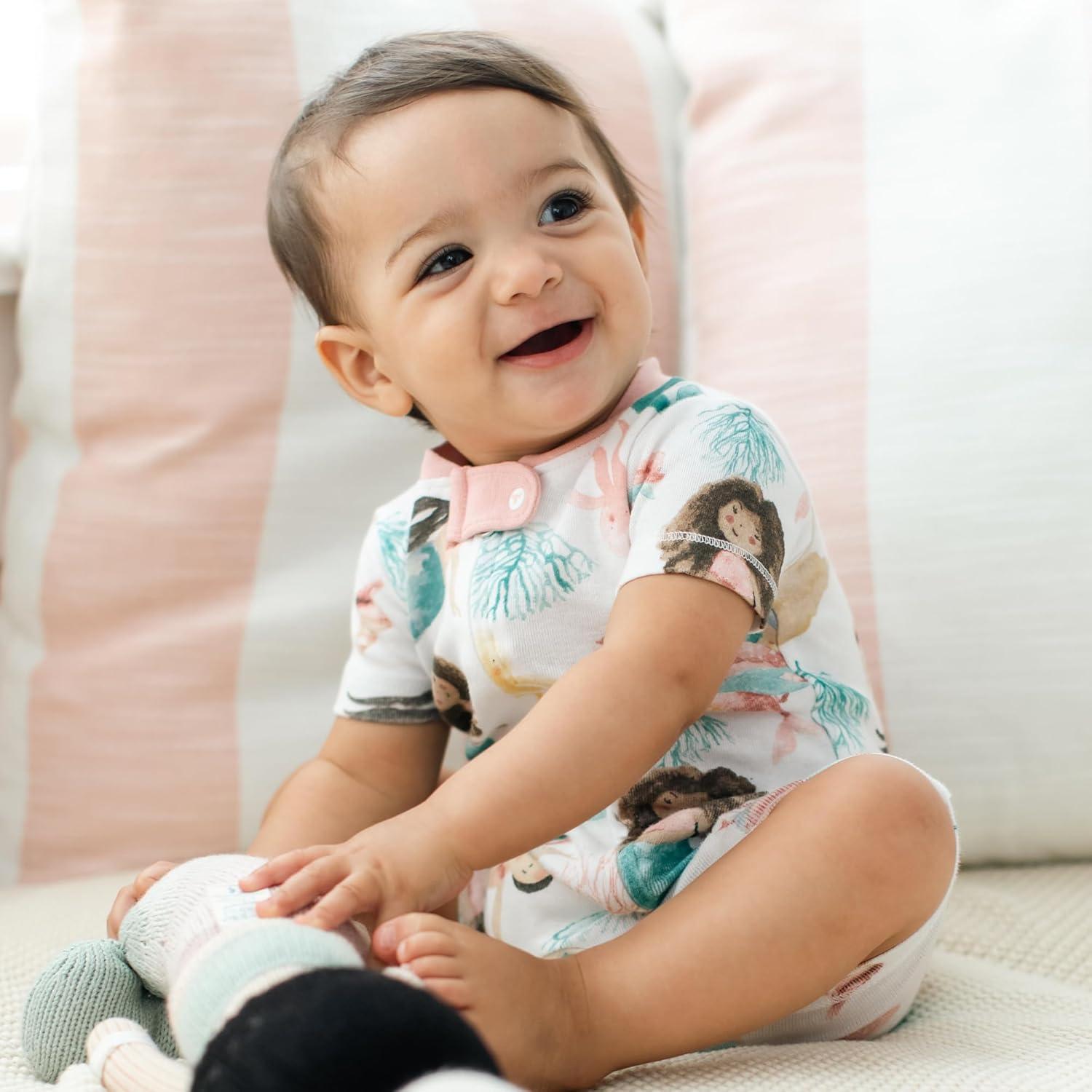imageBurts Bees Baby babygirls Short Sleeve Pajamas Onepiece Sleeper Romper Pjs Snug Fit for Infants 3 to 24 MonthsMagical Mermaids