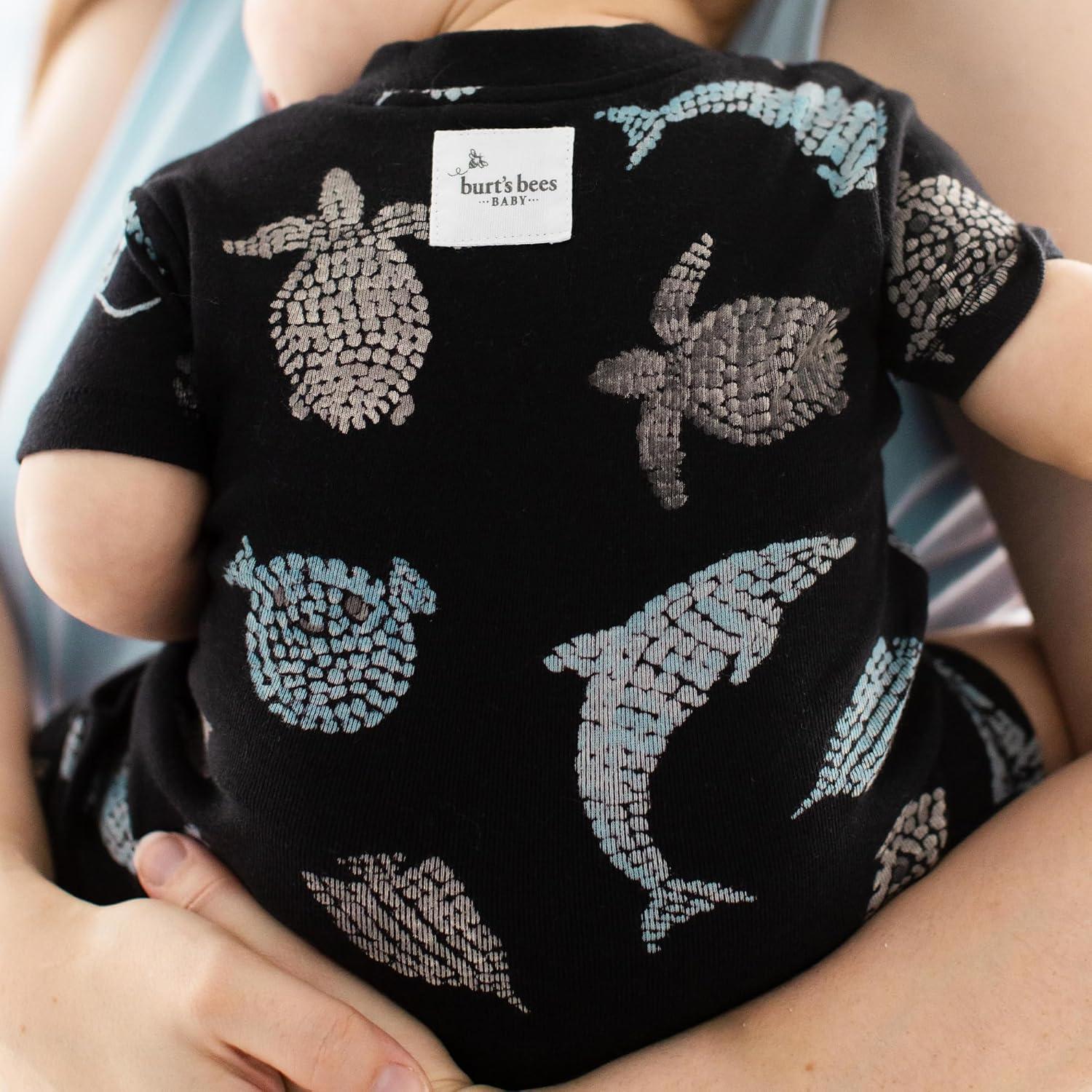 imageBurts Bees Baby babygirls Short Sleeve Pajamas Onepiece Sleeper Romper Pjs Snug Fit for Infants 3 to 24 MonthsMosaic Sea Animals
