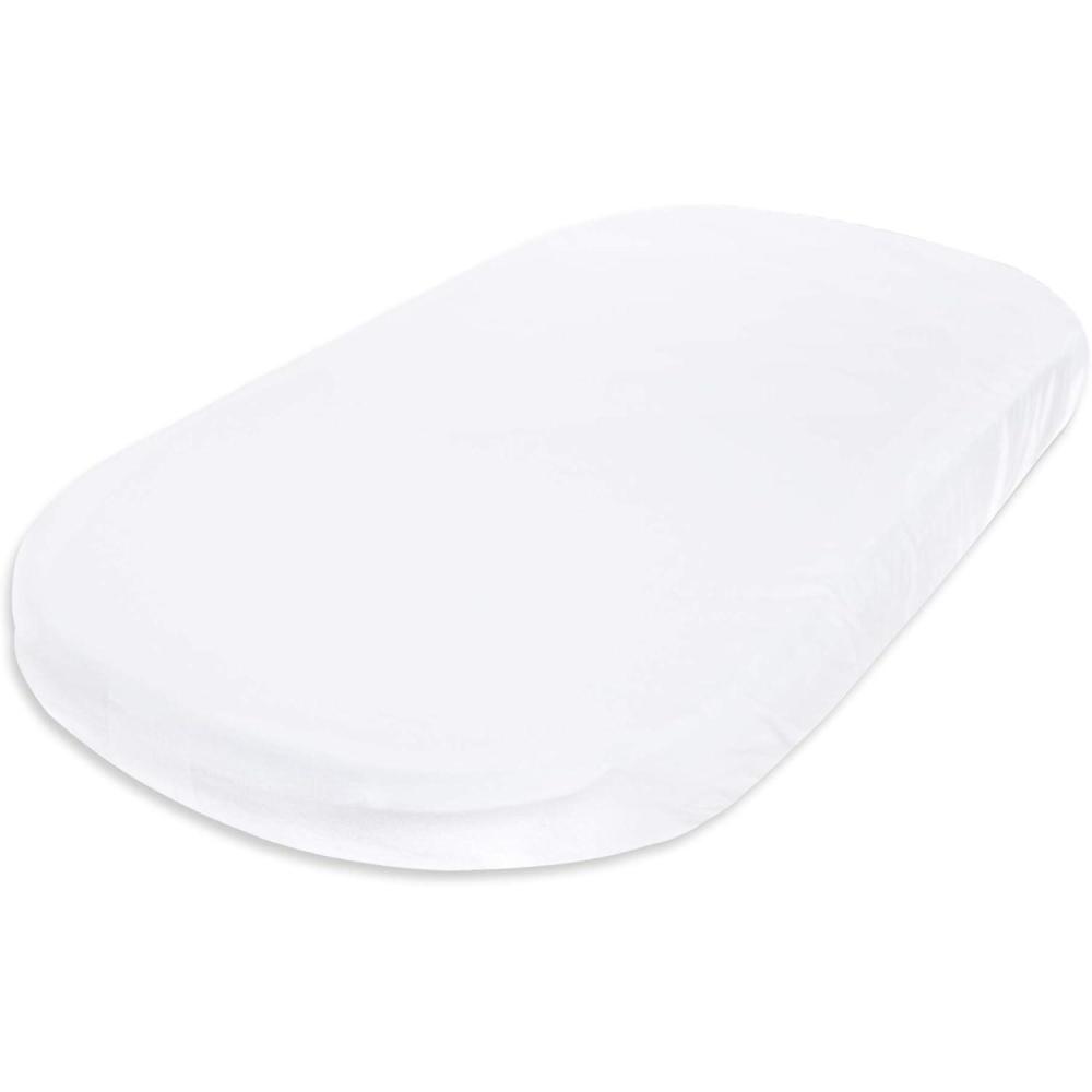 imageBassinet Sheet Infant Fitted BEESNUG Cover 100 Organic Cotton Soft Unisex Newborn Essentials for All Standard Oval or Rectangle Bassinet Bed Pads or Mattresses  15 x 33 InchesCloud White