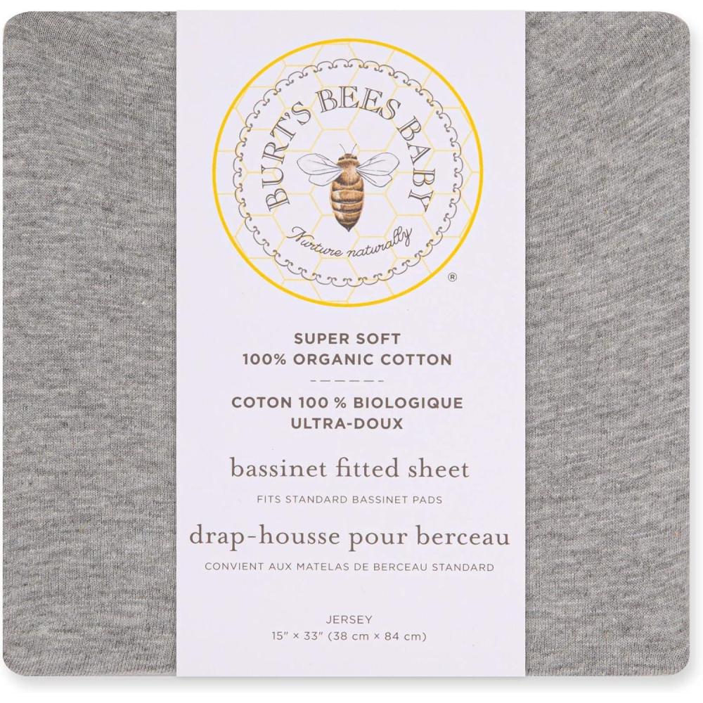 imageBassinet Sheet Infant Fitted BEESNUG Cover 100 Organic Cotton Soft Unisex Newborn Essentials for All Standard Oval or Rectangle Bassinet Bed Pads or Mattresses  15 x 33 InchesGrey