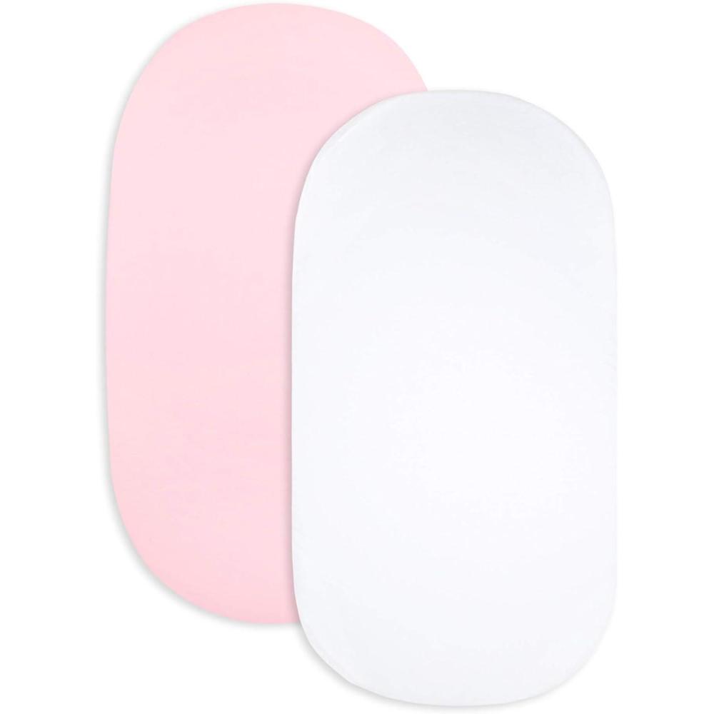 imageBassinet Sheet Infant Fitted BEESNUG Cover 100 Organic Cotton Soft Unisex Newborn Essentials for All Standard Oval or Rectangle Bassinet Bed Pads or Mattresses  15 x 33 InchesBlossomWhite