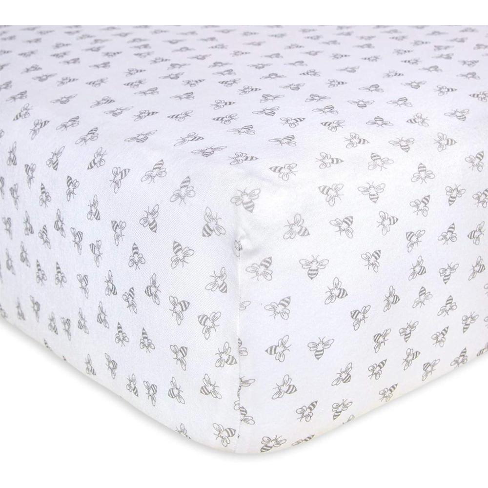 imageBurts Bees Baby  Fitted Crib Sheet Girls Boys ampamp Unisex 100 Organic Cotton Crib Sheet for Standard Crib ampamp Toddler Mattresses Pack of 2Grey Bees