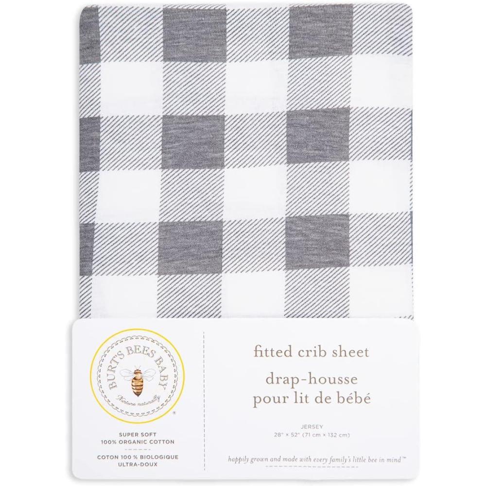 imageBurts Bees Baby  Fitted Crib Sheet Girls Boys ampamp Unisex 100 Organic Cotton Crib Sheet for Standard Crib ampamp Toddler Mattresses Pack of 2Grey Check
