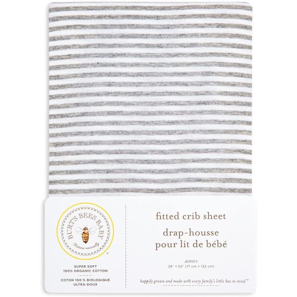 imageBurts Bees Baby  Fitted Crib Sheet Girls Boys ampamp Unisex 100 Organic Cotton Crib Sheet for Standard Crib ampamp Toddler Mattresses Pack of 2Grey Stripe
