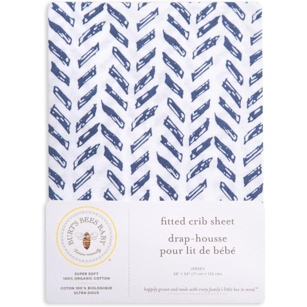 imageBurts Bees Baby  Fitted Crib Sheet Girls Boys ampamp Unisex 100 Organic Cotton Crib Sheet for Standard Crib ampamp Toddler Mattresses Pack of 2Indigo Pattern