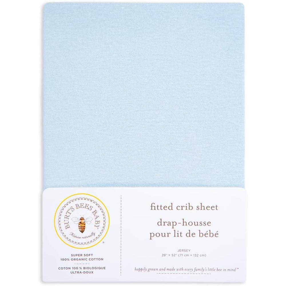 imageBurts Bees Baby  Fitted Crib Sheet Girls Boys ampamp Unisex 100 Organic Cotton Crib Sheet for Standard Crib ampamp Toddler Mattresses Pack of 2Light Blue Solid