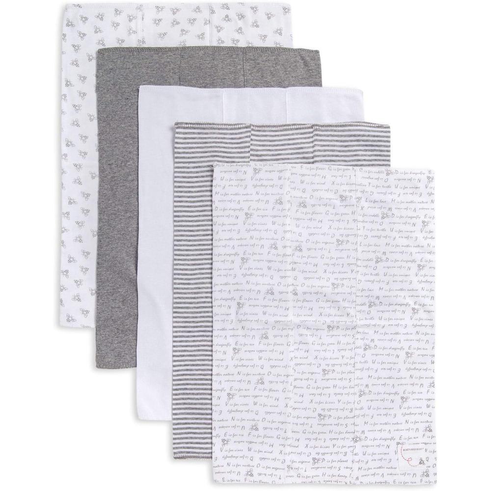 imageBurts Bees Baby Infant Burp Cloths 100 Organic Cotton Extra Absorbent Soft Fabric Drool Cloths 5Pack Newborn MustHave Essential Large Burping Cloths One Size 17 x 1175 InchesHeather Grey Prints
