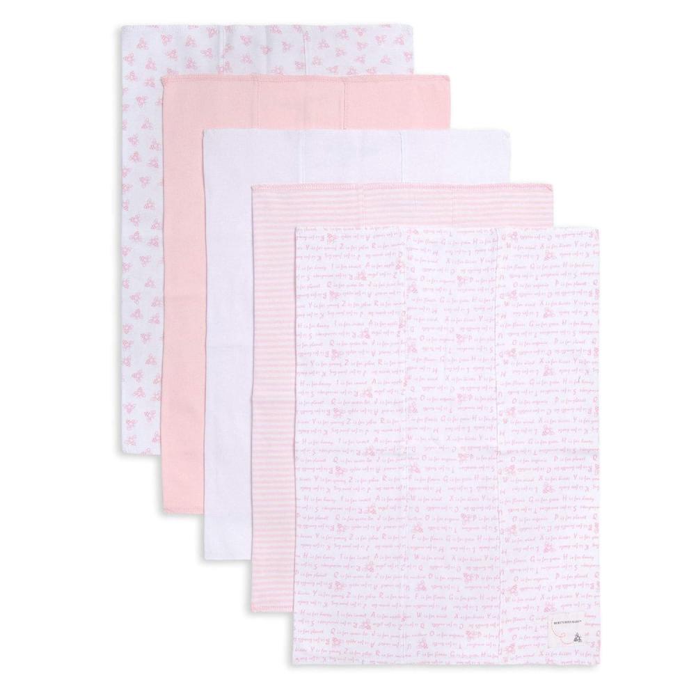 imageBurts Bees Baby Infant Burp Cloths 100 Organic Cotton Extra Absorbent Soft Fabric Drool Cloths 5Pack Newborn MustHave Essential Large Burping Cloths One Size 17 x 1175 InchesBlossom Pink Prints