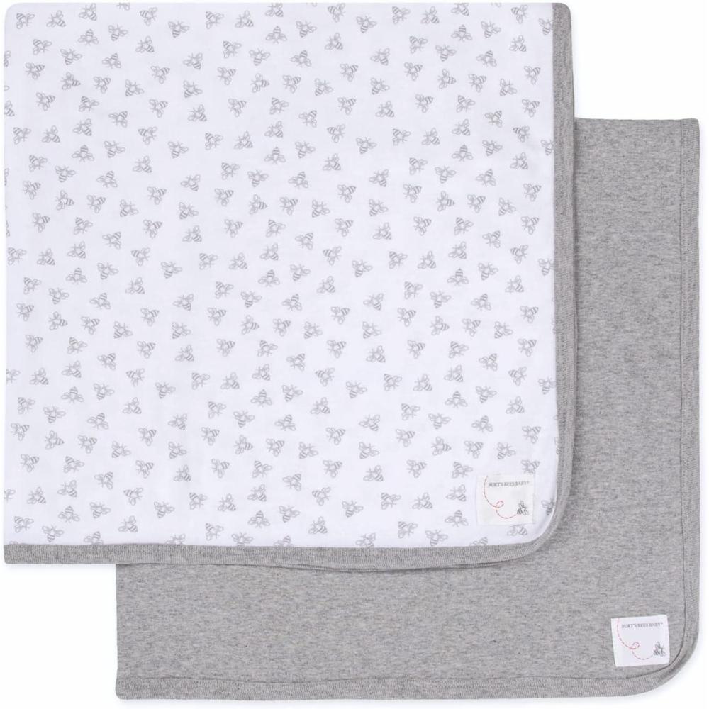imageBurts Bees Baby Infant Receiving Blankets Made with 100 Organic Cotton Stretchy and Soft Honey Bee Newborn Swaddle Blanket  Size 29 x 29 Inches  2 Pack SetGrey Bees