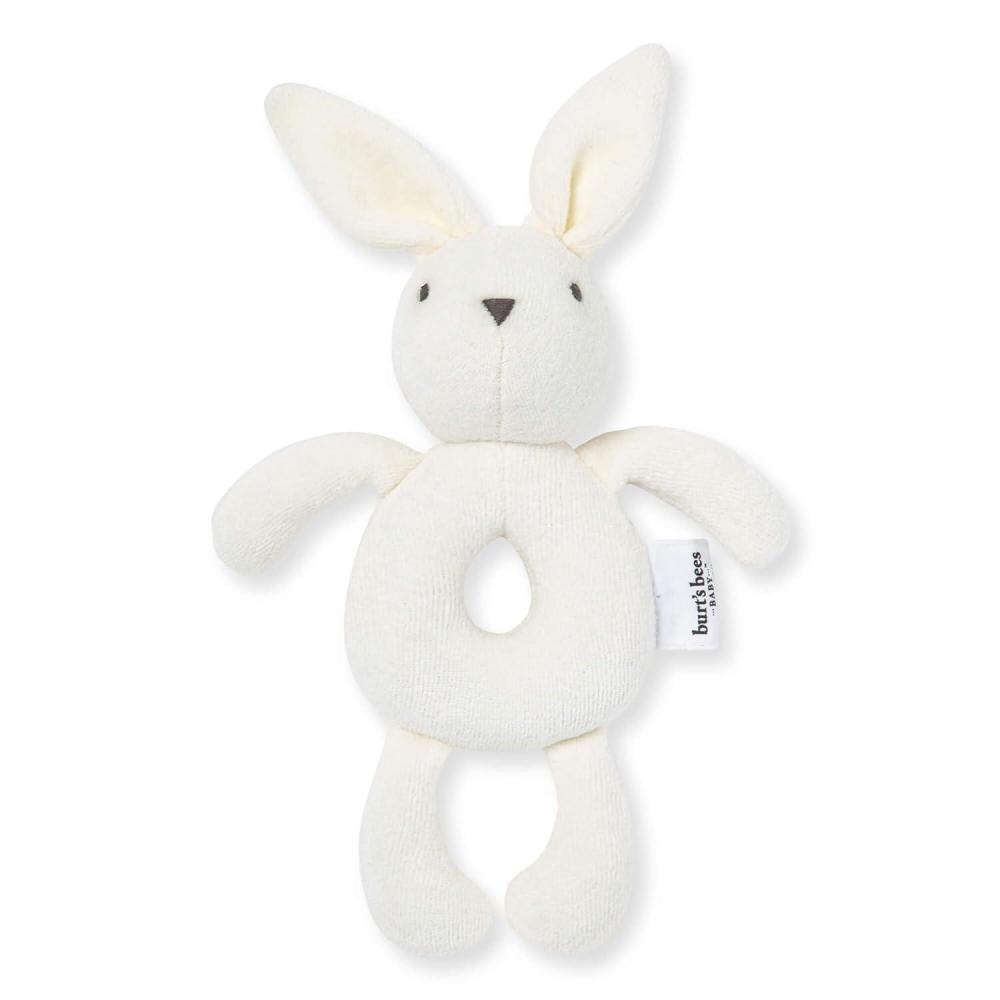 imageBurts Bees Baby Unisex Infant Rattle Toy Nursery Sensory Animal Plush Made with 100 Organic Cotton Shell and Polyester Fill Sweet Bear Bunny or Dog Stuffed Animals for BabiesBunny Rattle