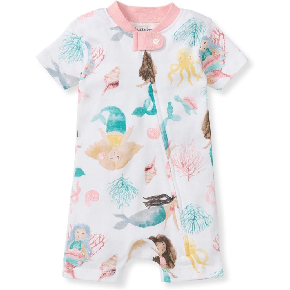 imageBurts Bees Baby babygirls Short Sleeve Pajamas Onepiece Sleeper Romper Pjs Snug Fit for Infants 3 to 24 MonthsMagical Mermaids