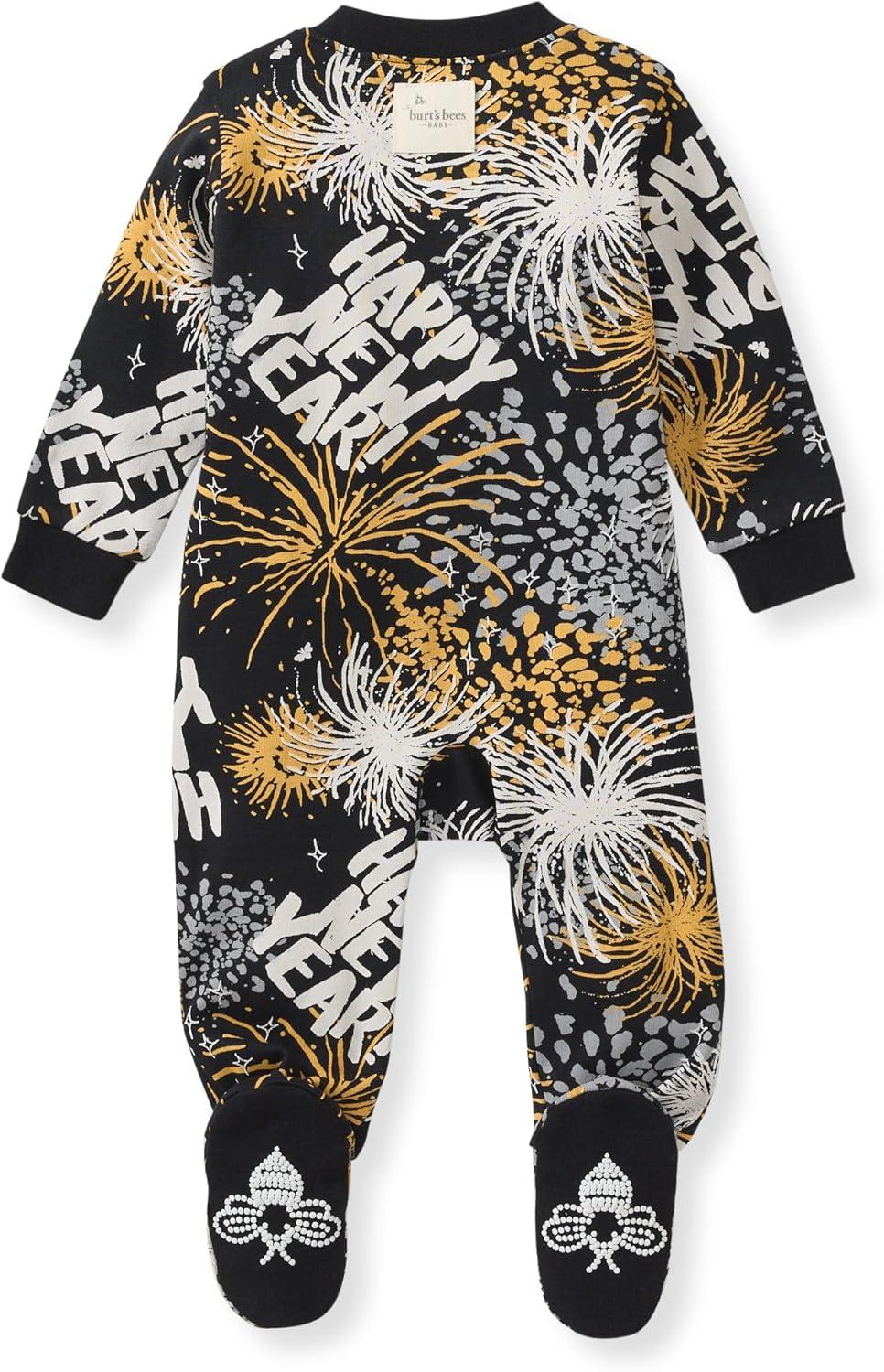 imageBurts Bees Baby Baby Boys Sleep and Play Pjs 100 Organic Cotton Onepiece Zip Front Romper Jumpsuit PajamasHappy New Year