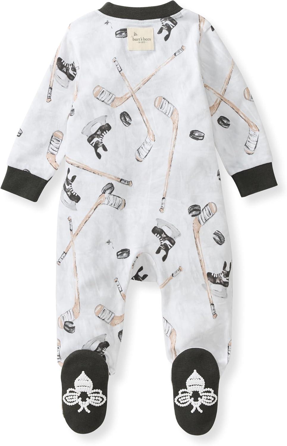 imageBurts Bees Baby Baby Boys Sleep and Play Pjs 100 Organic Cotton Onepiece Zip Front Romper Jumpsuit PajamasHockey Season