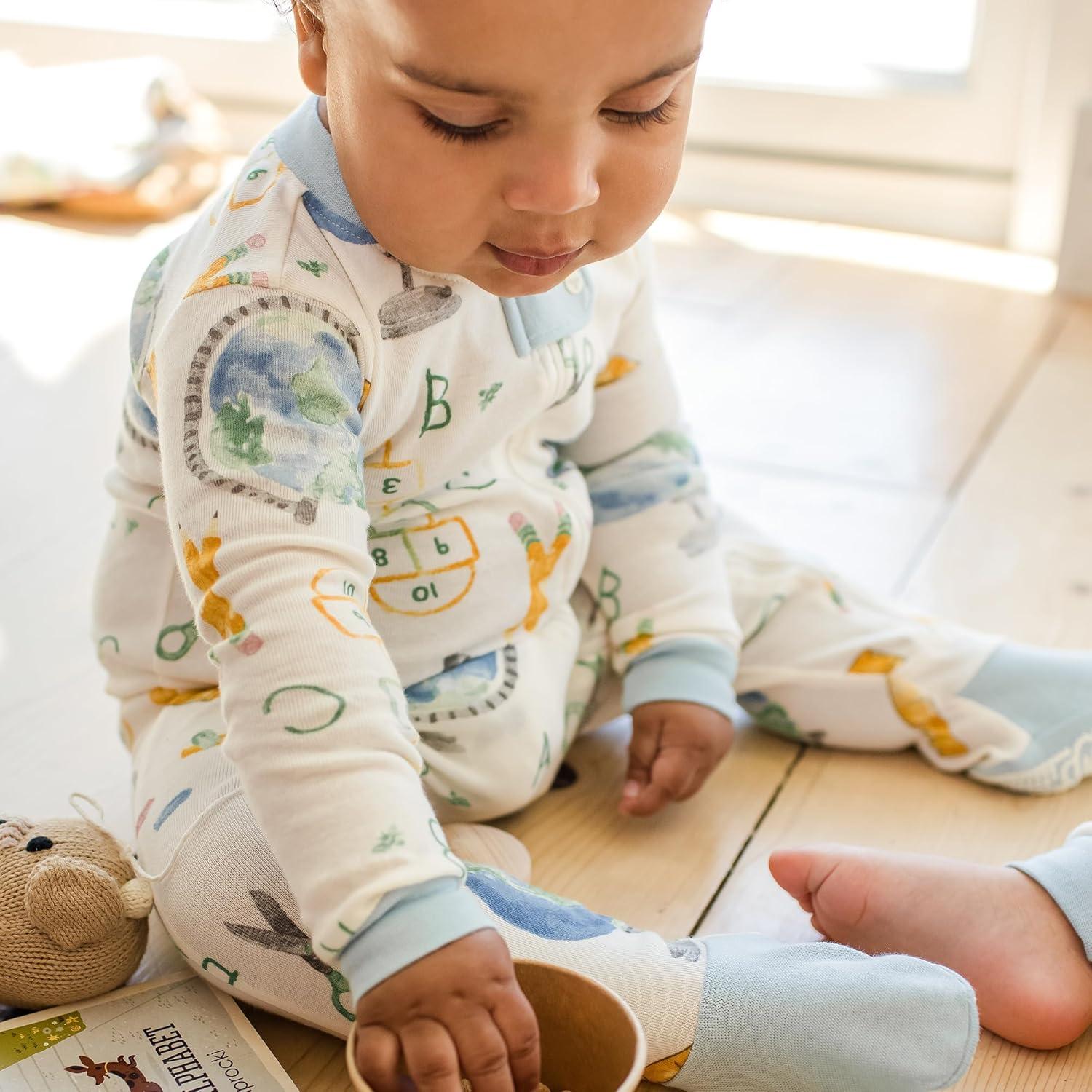 imageBurts Bees Baby Baby Boys Sleep and Play Pjs 100 Organic Cotton Onepiece Zip Front Romper Jumpsuit PajamasLittle Globe