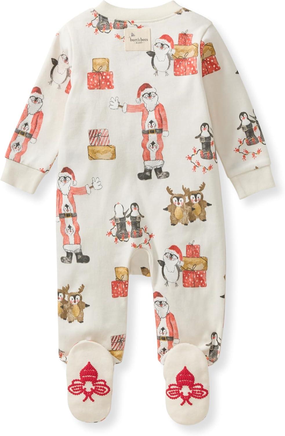 imageBurts Bees Baby Baby Boys Sleep and Play Pjs 100 Organic Cotton Onepiece Zip Front Romper Jumpsuit PajamasSantas Little Helper