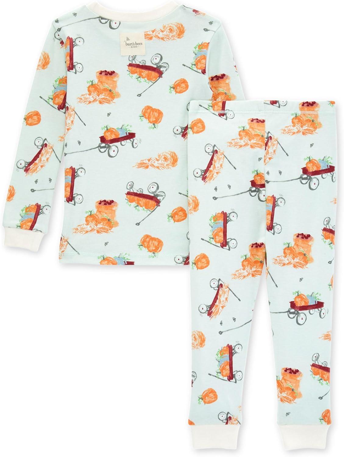 imageBurts Bees Baby Boys 2Piece Long Sleeve Tee and Pants Organic Cotton Pajama SetAutumn Wagons