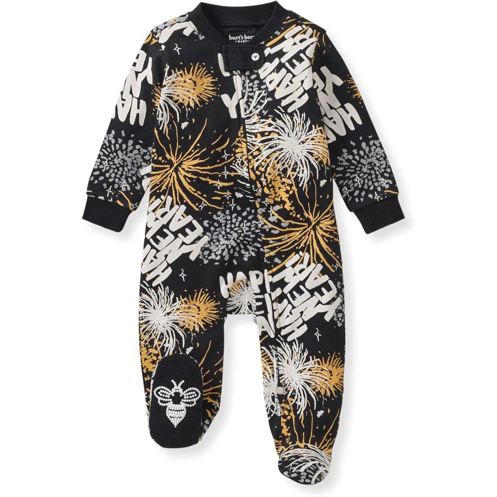 imageBurts Bees Baby Baby Boys Sleep and Play Pjs 100 Organic Cotton Onepiece Zip Front Romper Jumpsuit PajamasHappy New Year