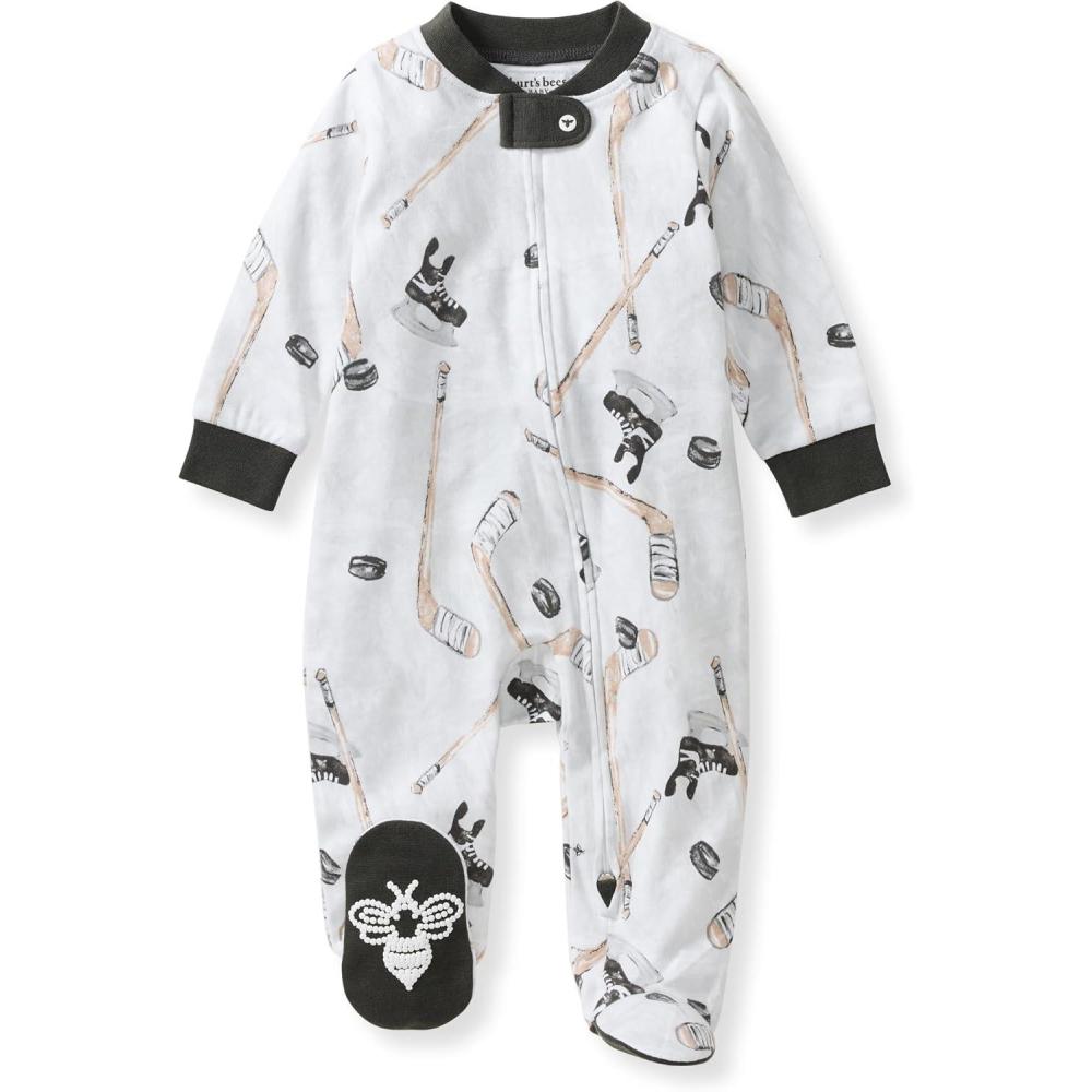 imageBurts Bees Baby Baby Boys Sleep and Play Pjs 100 Organic Cotton Onepiece Zip Front Romper Jumpsuit PajamasHockey Season