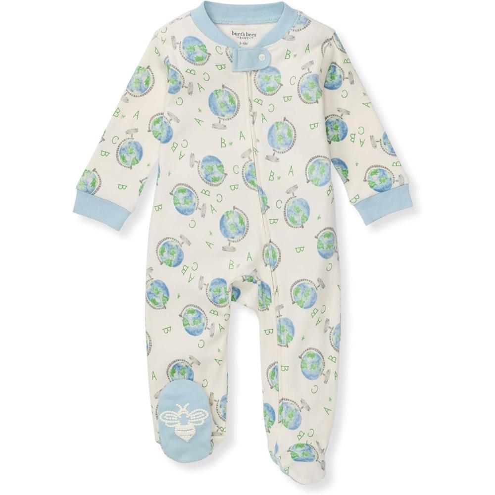 imageBurts Bees Baby Baby Boys Sleep and Play Pjs 100 Organic Cotton Onepiece Zip Front Romper Jumpsuit PajamasLittle Globe