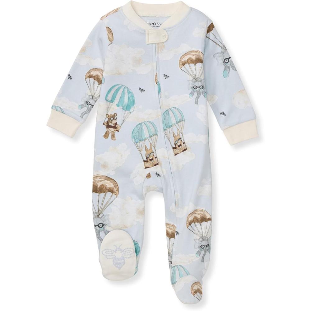 imageBurts Bees Baby Baby Boys Sleep and Play Pjs 100 Organic Cotton Onepiece Zip Front Romper Jumpsuit PajamasParachute Pals Blue