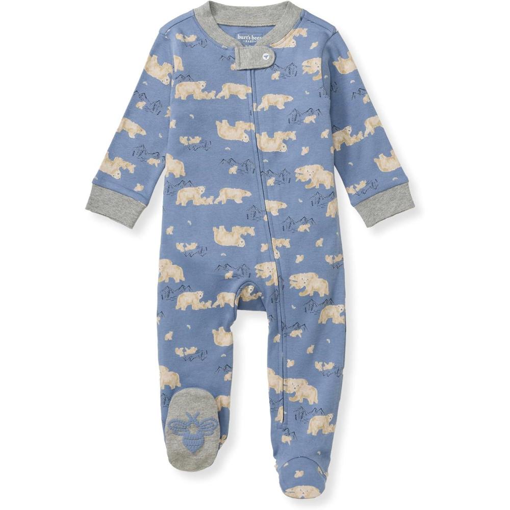 imageBurts Bees Baby Baby Boys Sleep and Play Pjs 100 Organic Cotton Onepiece Zip Front Romper Jumpsuit PajamasPolar Mountain