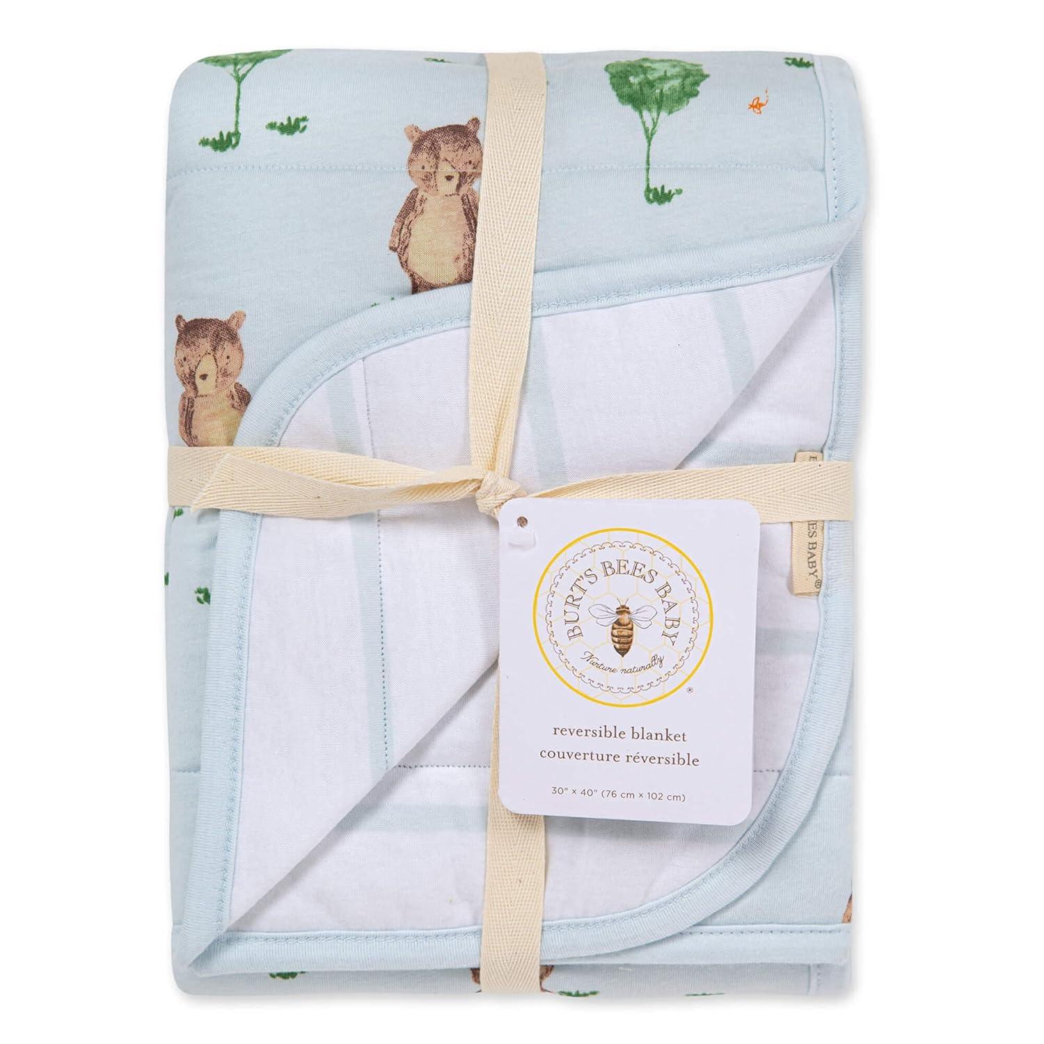 imageBurts Bees Baby Infant Reversible Blankets 100 Organic Cotton GOTS Certified  Storybook Bear Prints with Quilting Pattern Soft Nursery Blanket with 100 Polyester Fill for Size 30 x 40 Inch