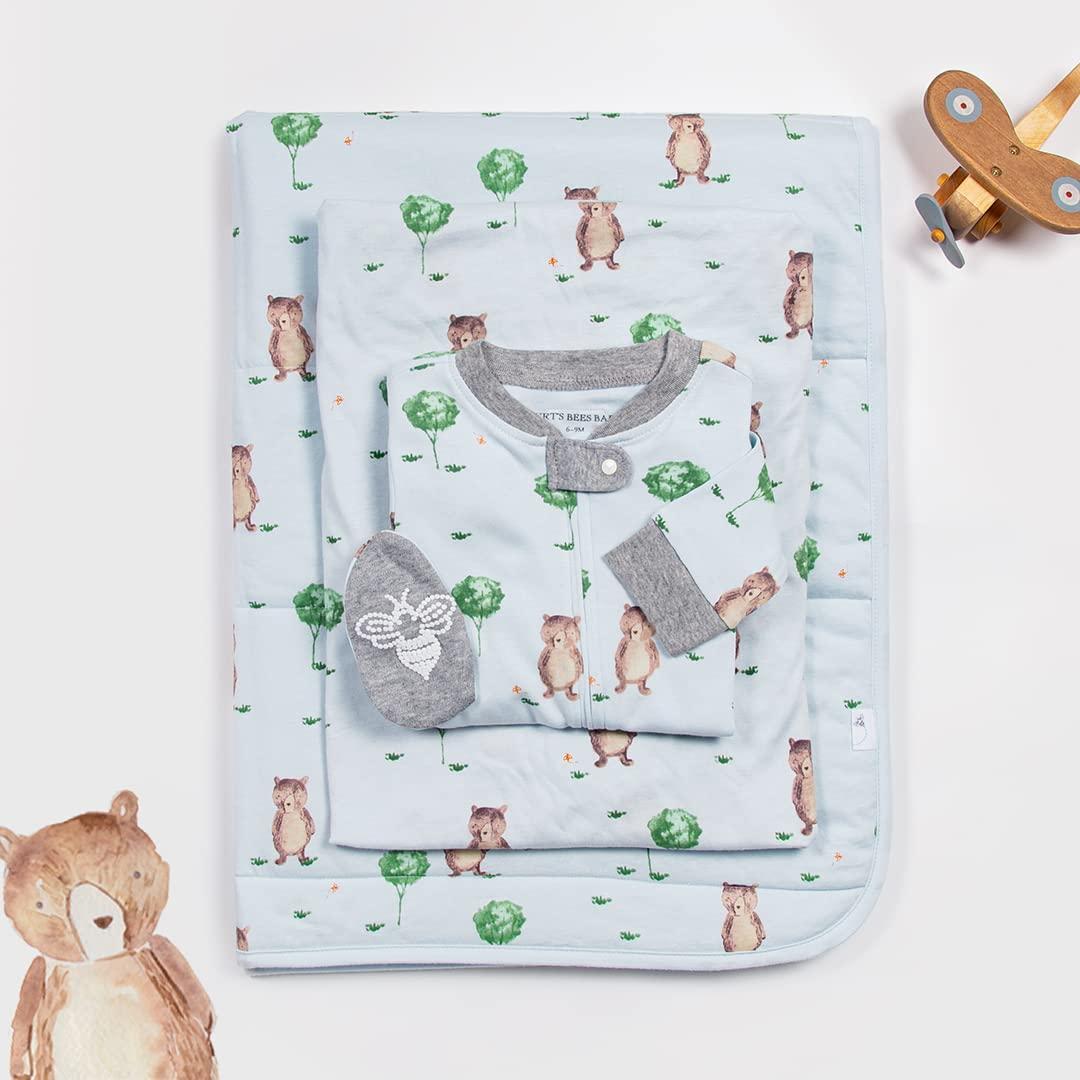 imageBurts Bees Baby Infant Reversible Blankets 100 Organic Cotton GOTS Certified  Storybook Bear Prints with Quilting Pattern Soft Nursery Blanket with 100 Polyester Fill for Size 30 x 40 Inch