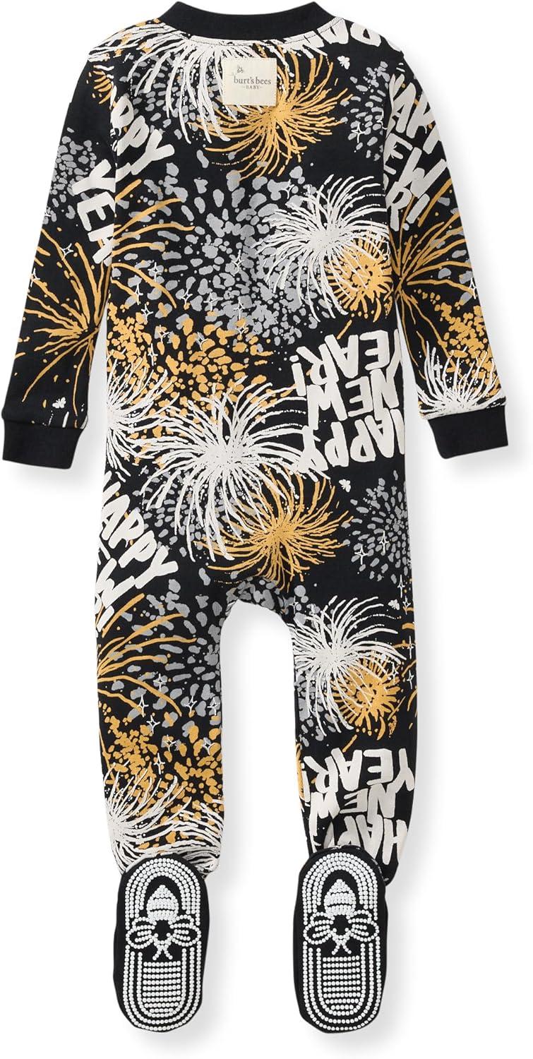 imageBurts Bees Baby Baby Boys Sleeper Pjs 100 Organic Cotton Onepiece Footie Zip Up Jumpsuit Snug Fit PajamasHappy New Year